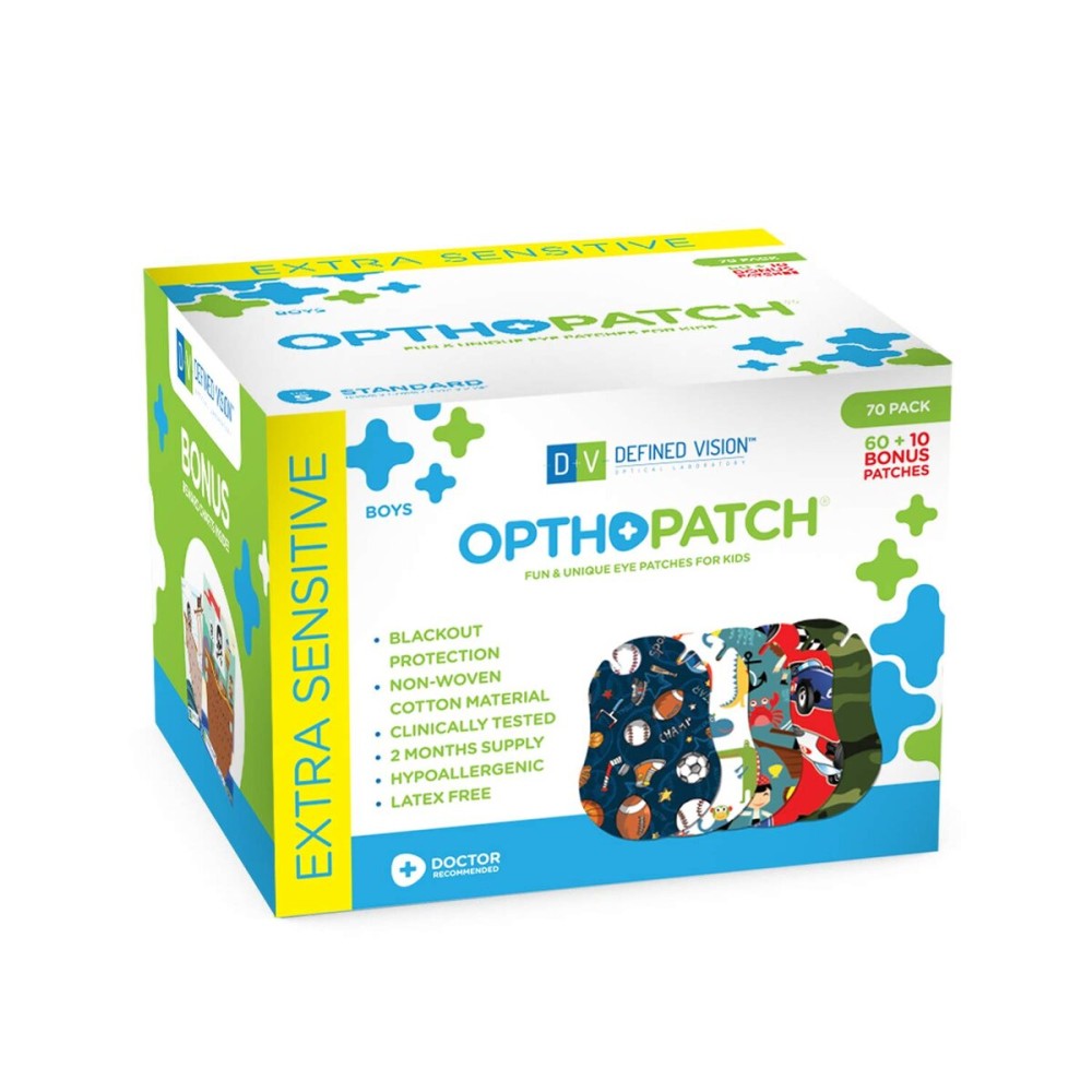 Opthopatch Eye Patches for Kids - Extra Sensitive Adhesive - Boys\' Design [Series I] - 70 Count + 2 Reward Charts