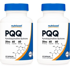 Nutricost PQQ (Pyrroloquinoline Quinone) 20mg, 60 Capsules (2 Bottles) - Veggie Capsules, Non-GMO, Gluten Free