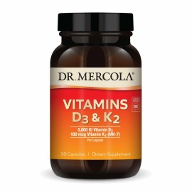 Dr. Mercola Vitamins D3 & K2 Dietary Supplement, 90 Servings (90 Capsules), Supports Heart Health, Immune Support, Non GMO, Soy Free, Gluten Free
