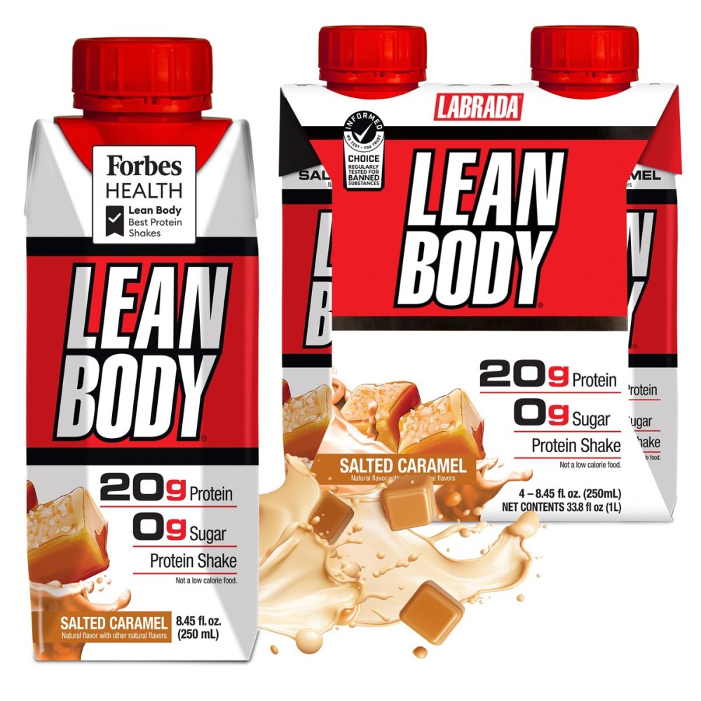 Lean Body Ready-to-Drink Salted Caramel Protein Shake, 20g Protein, Whey Blend, 0 Sugar, Gluten Free, 22 Vitamins & Minerals, (Recyclable Carton & Lid - Pack of 4)