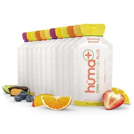 Huma Plus (Double Electrolytes) Chia Energy Gel, Variety Pack, 24 Gels - Stomach Friendly, Real Food Energy Gels