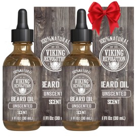 Viking Revolution Men\'s Beard Oil with Argan and Jojoba Oils - Natural Softener and Conditioner, Strengthens and Moisturizes (Unscented, 2 Pack)