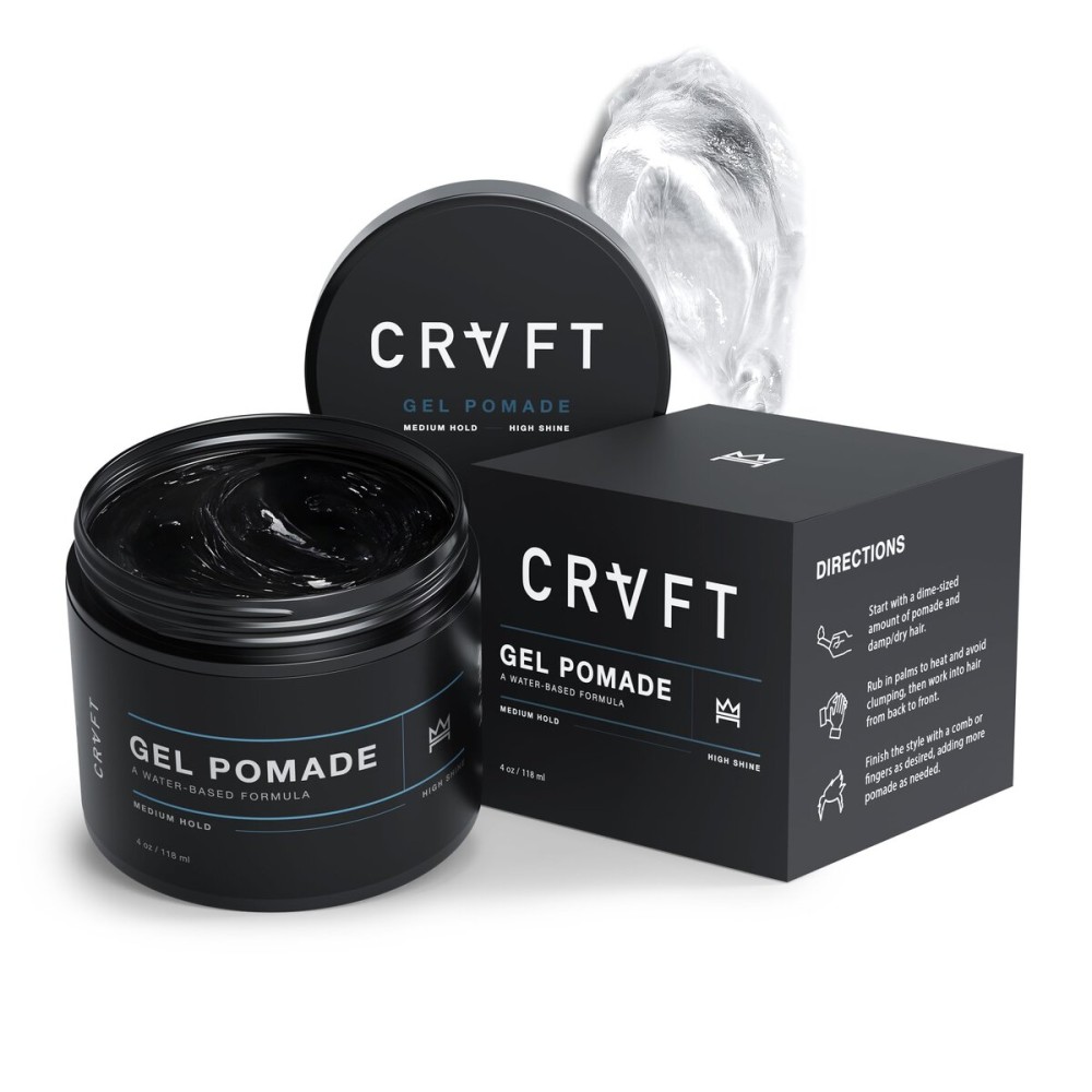 CRVFT Gel Pomade 4oz | High Shine/Medium Hold | Water Based/Water Soluble | Ideal For Short/Medium Thin/Thick Hair | For A Clean Cut Look | Mens Styling Product [Clear], Stylist Approved [Scented]