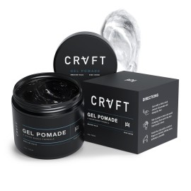 CRVFT Gel Pomade 4oz | High Shine/Medium Hold | Water Based/Water Soluble | Ideal For Short/Medium Thin/Thick Hair | For A Clean Cut Look | Mens Styling Product [Clear], Stylist Approved [Scented]