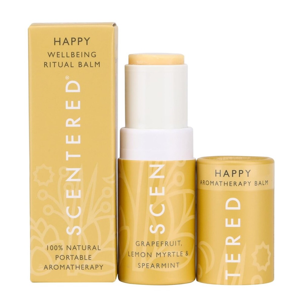 Scentered Aromatherapy Balm Stick - Happy - Mood Boost Roll On Essential Oils Blend for Positive Thinking - Grapefruit, Cedarwood, Lemon Myrtle Essential Oil - Self-Care Stocking Stuffers for Women