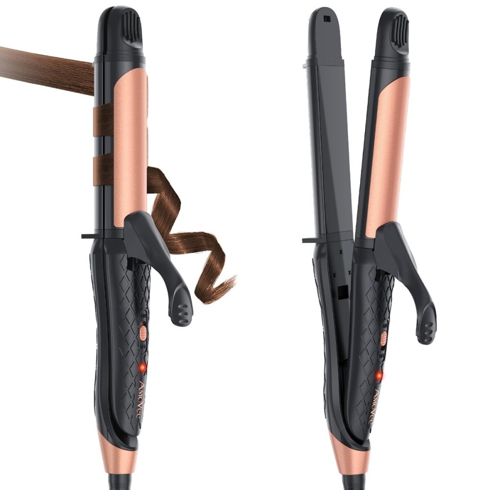 Dual Voltage Curling Iron 2-in-1 Curling Iron 1 Inch,(100V~240V) Dual Voltage Hair Straightener Travel CurlingIron European Flat Iron(Black)