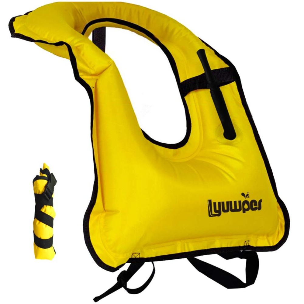 Lyuwpes Inflatable Snorkeling Vest Adult Snorkel Vests Free Diving Safety Jackets Yellow