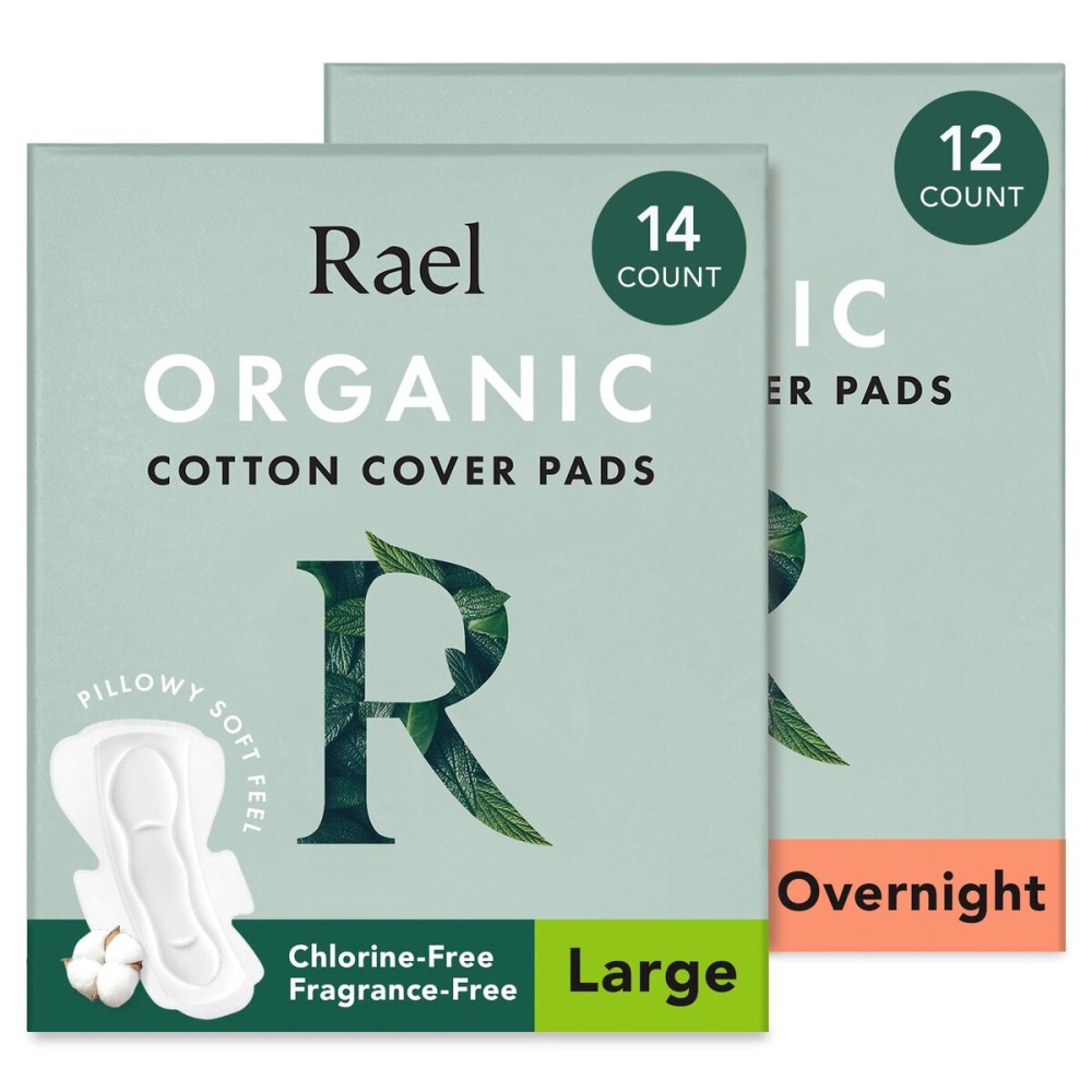 Rael Pads for Women, Organic Cotton Cover - Heavy Absorbency, Feminine Care, Ultra Thin, Sanitary Napkins with Wings, Unscented, (Overnight, Large) Bundle