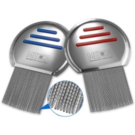 Lice Comb - (Pack of 2) Stainless Steel Professional Lice Combs and Head Lice Treatment to Effectively Get Rid of Hair Lice and Nits, Best Results for Infection and Re-infection in Kids & Adults