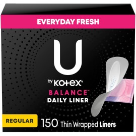 U by Kotex Balance Daily Panty Liners, Wrapped, Light Absorbency, Regular Length, 150 Count (Packaging May Vary)