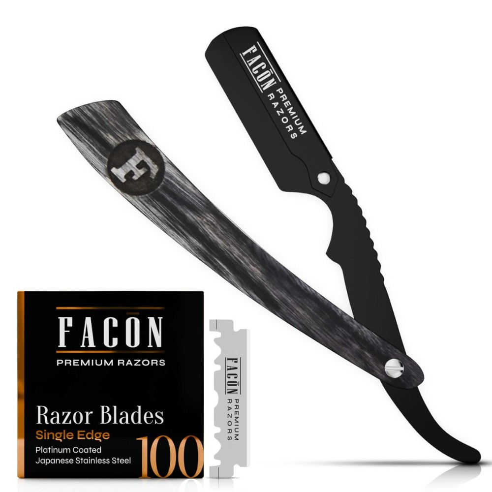 Facn Straight Razors for Men - Professional Barber Straight Edge Razor Kit with 100 Blades, Wooden Stainless Steel Barbero Shaver for a Smooth & Precise Shave, Premium Barber Razor for Men\'s Shaving