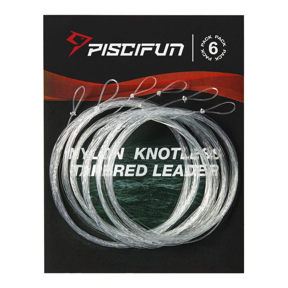 Piscifun Fly Fishing Leader with Pre-Tied Loop, Tapered Fly Line Leader, Nylon, Clear, 12ft, 6 Pack, 4X