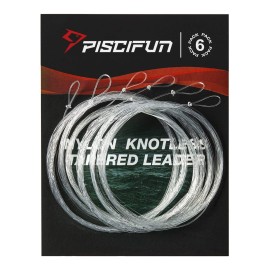 Piscifun Fly Fishing Leader with Pre-Tied Loop, Tapered Fly Line Leader, Nylon, Clear, 12ft, 6 Pack, 4X