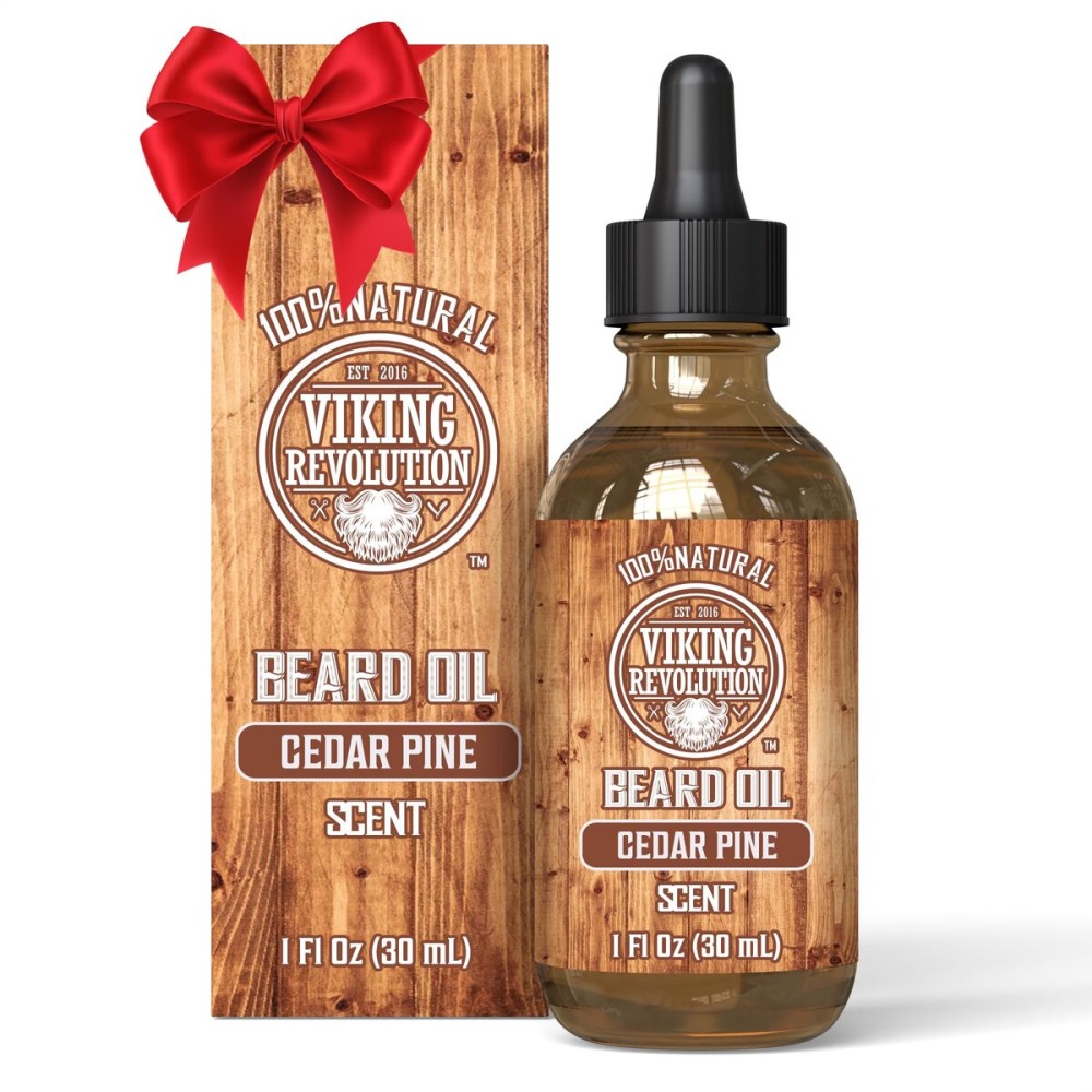 Viking Revolution Cedar and Pine Beard Oil for Men - Natural Argan and Jojoba Beard Softener, Conditioner for Strengthening and Moisturizing (1 Pack)