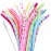 JANYUN 30 Pieces Reusable Plastic Straws BPA-Free 9 Colorful Printing Hard Platic Stripe Drinking Straw for Mason Jar Tumbler Family or Party Use Cleaning Brush Included(Random Pattern) (Bent)