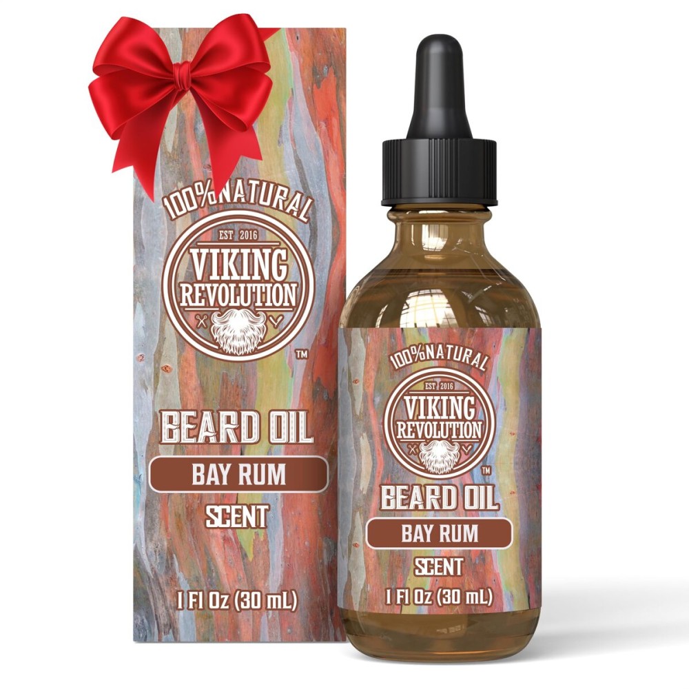 Viking Revolution Bay Rum Beard Oil for Men - Natural Softener and Conditioner with Argan & Jojoba Oils for Strengthening and Moisturizing