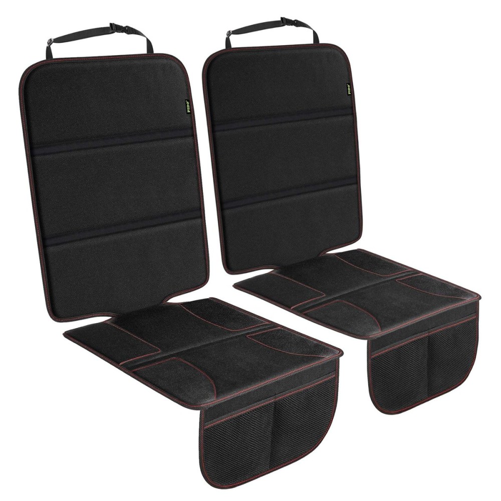 PIDO Car Seat Protector for Child Car Seat, 2 Pack Carseat Protectors with Thick Padding and Non-Slip Backing, Protective Cover Mat for Vehicle Leather Upholstery (Black/Red)
