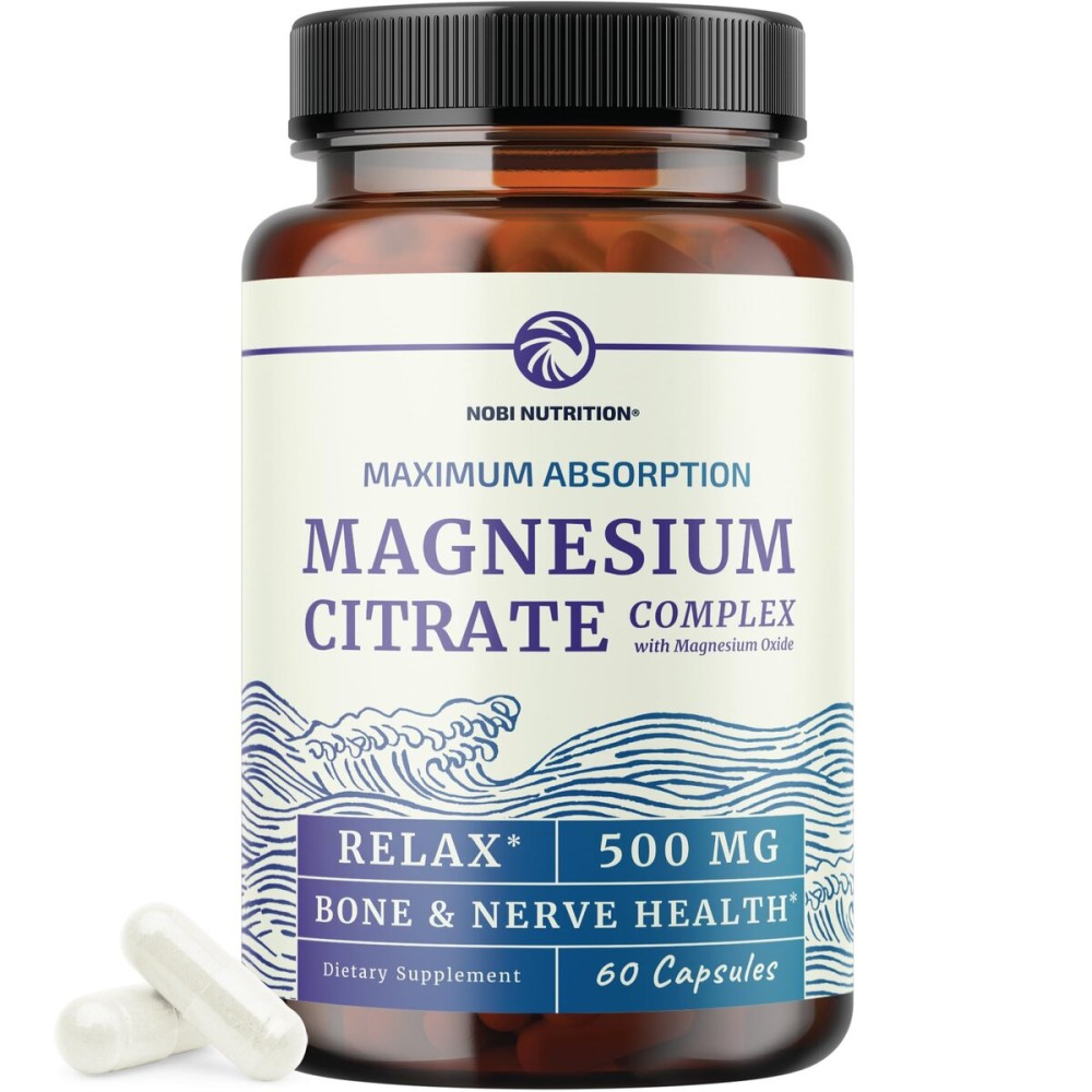 Magnesium Citrate Complex 500 MG for Constipation, Digestion, Calm & Relaxation Support | High Absorption Magnesium Supplement | Citrato de Magnesio | Non-GMO Soy-Free | 60 Mag Citrate Capsules