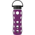 Lifefactory 22-Ounce BPA-Free Glass Water Bottle with Classic Cap and Protective Silicone Sleeve, Plum