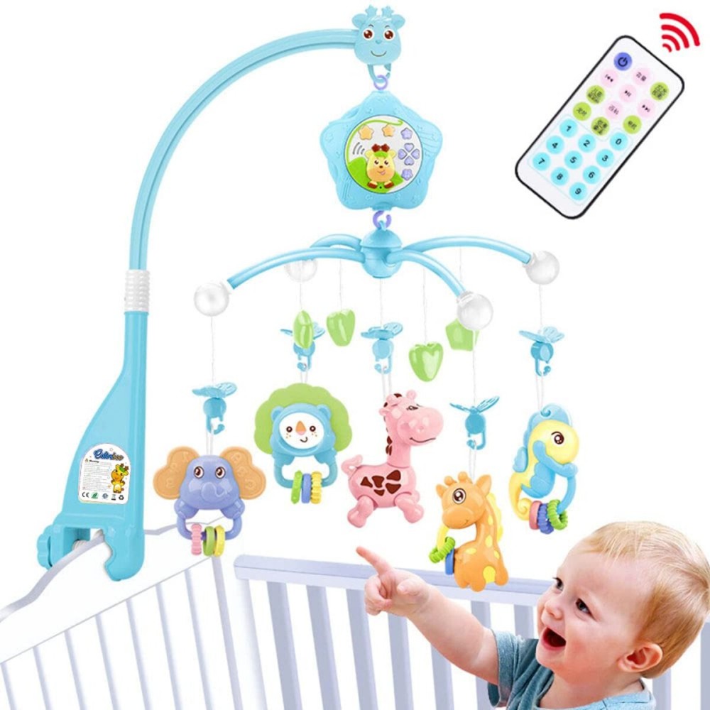 Baby Mobile for Crib with Musicial and Lights, Remote, lamp, Projector for Pack and Play, for Ages 0+ Months (Blue-Forest)