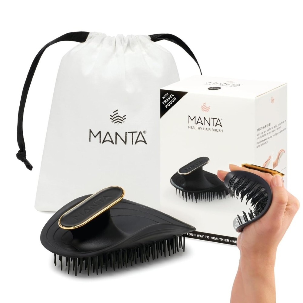 Manta Original Anti-Breakage Hairbrush - Gentle Detangling Brush for Wet & Dry Hair, Flexible Hairbrush for All Types, Healthy Hair Care for Women & Men, Black