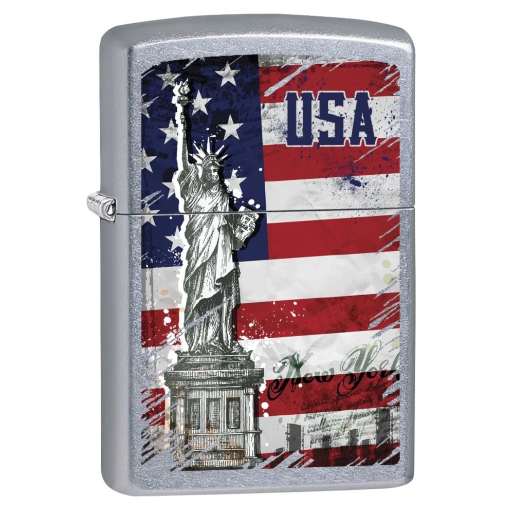 Zippo Lighter: Statue of Liberty and American Flag - Street Chrome 79227