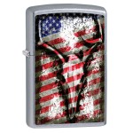 Zippo Lighter: Deer Skull and American Flag - Street Chrome 79572