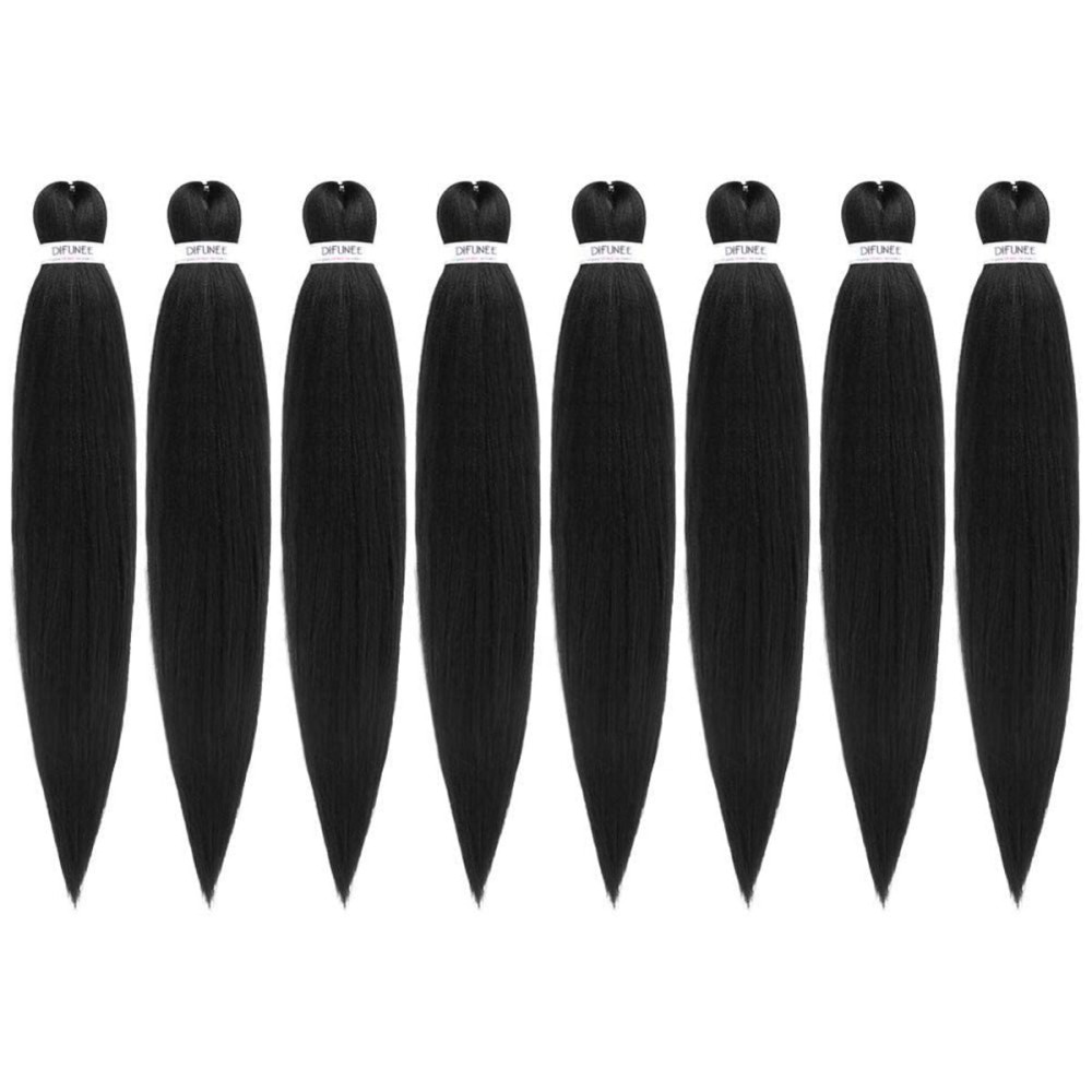 DIFUNEE Pre-stretched Braiding Hair - 24 Inch 8 Packs Natural Black Long Braiding Hair For Twist or Box Braids, Yaki Texture Hot Water Setting Synthetic Crochet Hair Extensions (24 Inch, 1B-8P)