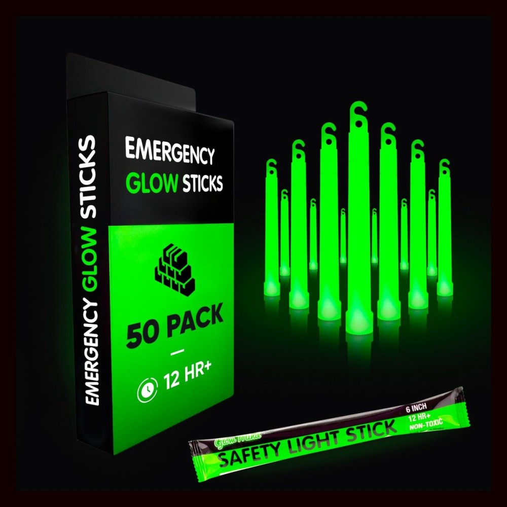 Glow Mind 50 Industrial Grade Glow Sticks, 6 Inch Ultra Bright Emergency Light Sticks with +12 Hours Duration (Green)