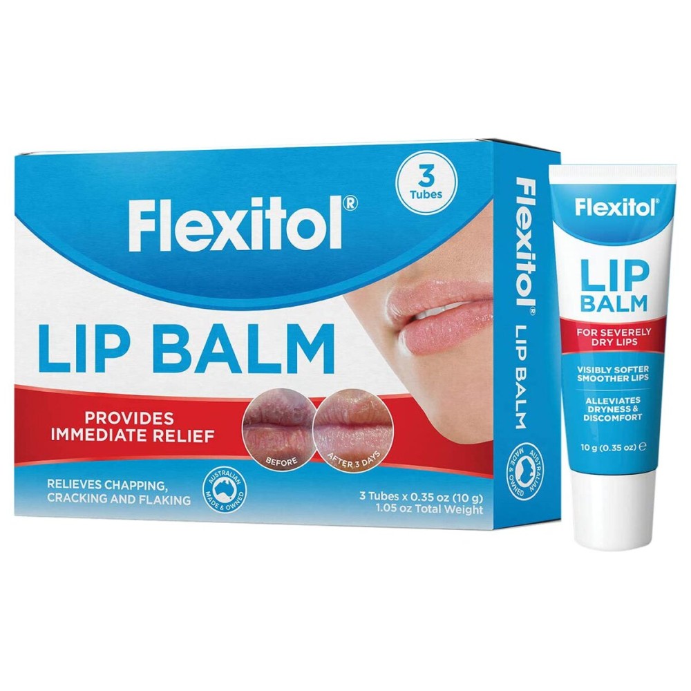 Flexitol Lip Balm, 0.35 Ounce Tube, Cream White, 3 Count (Pack of 1)