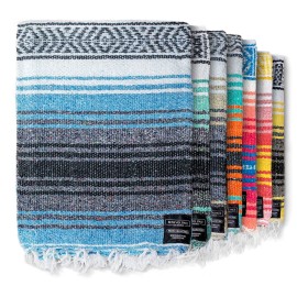 Benevolence LA Authentic Handwoven Mexican Blanket | Yoga Blankets, Outdoor, Picnic, Beach, Camping | Equestrian Saddle | Serape 50x70 inches - Sky Blue, Pack of 1