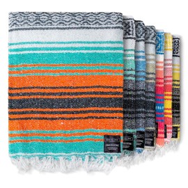Benevolence LA Authentic Handwoven Mexican Blanket | Yoga Blankets, Outdoor, Picnic, Beach, Camping | Equestrian Saddle | Serape 50x70 inches - Mandarin, Pack of 1