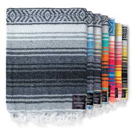 Benevolence LA Authentic Handwoven Mexican Blanket | Yoga Blankets, Outdoor, Picnic, Beach, Camping | Equestrian Saddle | Serape 50x70 inches - Gray, Pack of 1