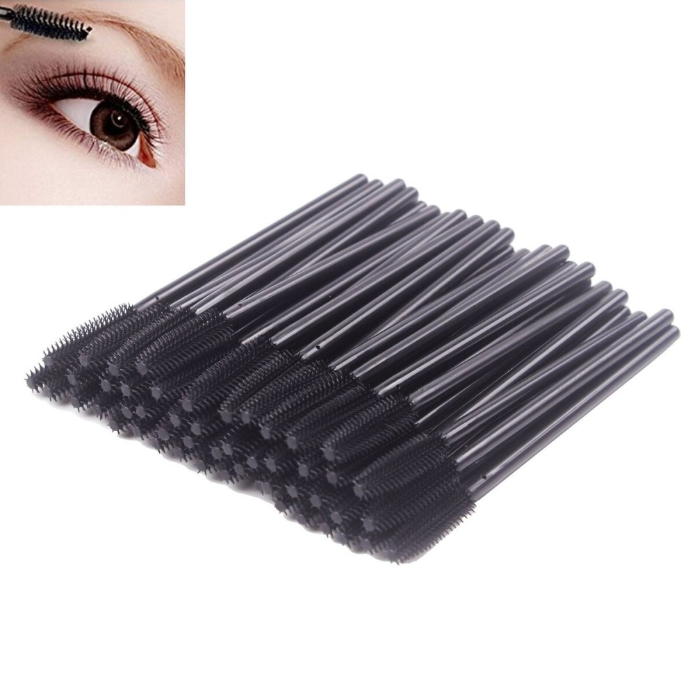 BIHRTC Pack of 100 One-Off Disposable Silicone Eyelash Mascara Brushes Wands Applicator Eyebrow Brush Makeup Tool Kit Set (Tower Shape - Black)