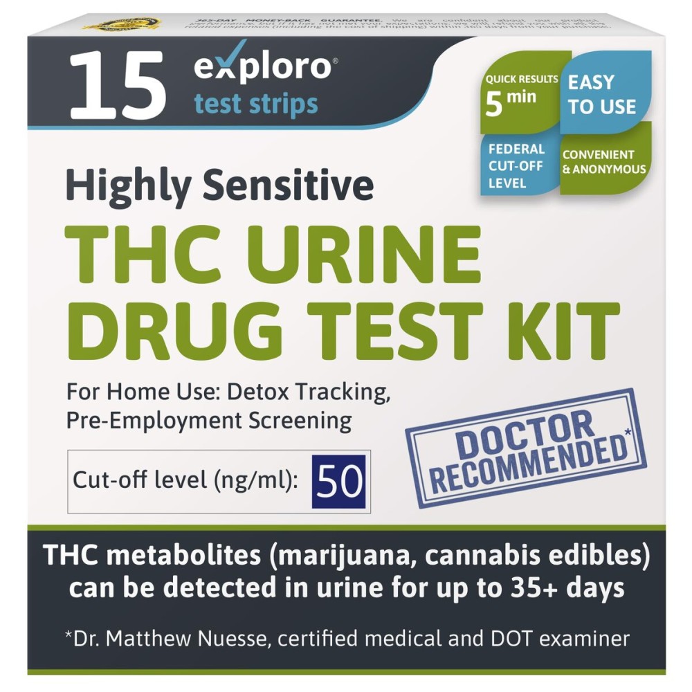 Exploro Highly Sensitive at Home Marijuana Drug Test Kit, THC Drug Test Kit Marijuana/Weed, THC Drug Test Urine, Easy Home Drug Test Marijuana/THC Substance Abuse, 15 THC Test Strips/Sticks, 50 ng/ml