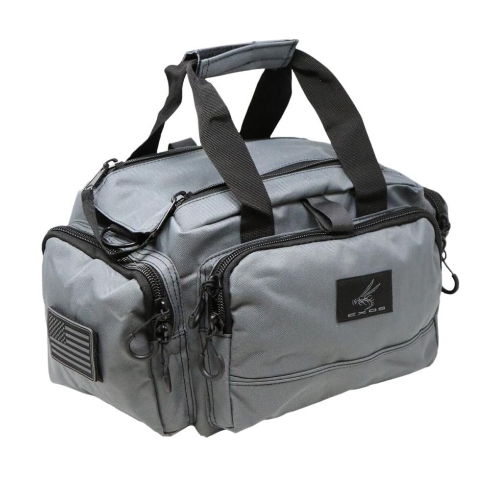 Exos Tactical Range Bag - Medium Size Range Bag for Shooting - Gun Case for Handguns, Ammo Storage, Tactical Backpack, Molle Webbing, Free Subdued USA Patch, Designed in the USA (Gray)