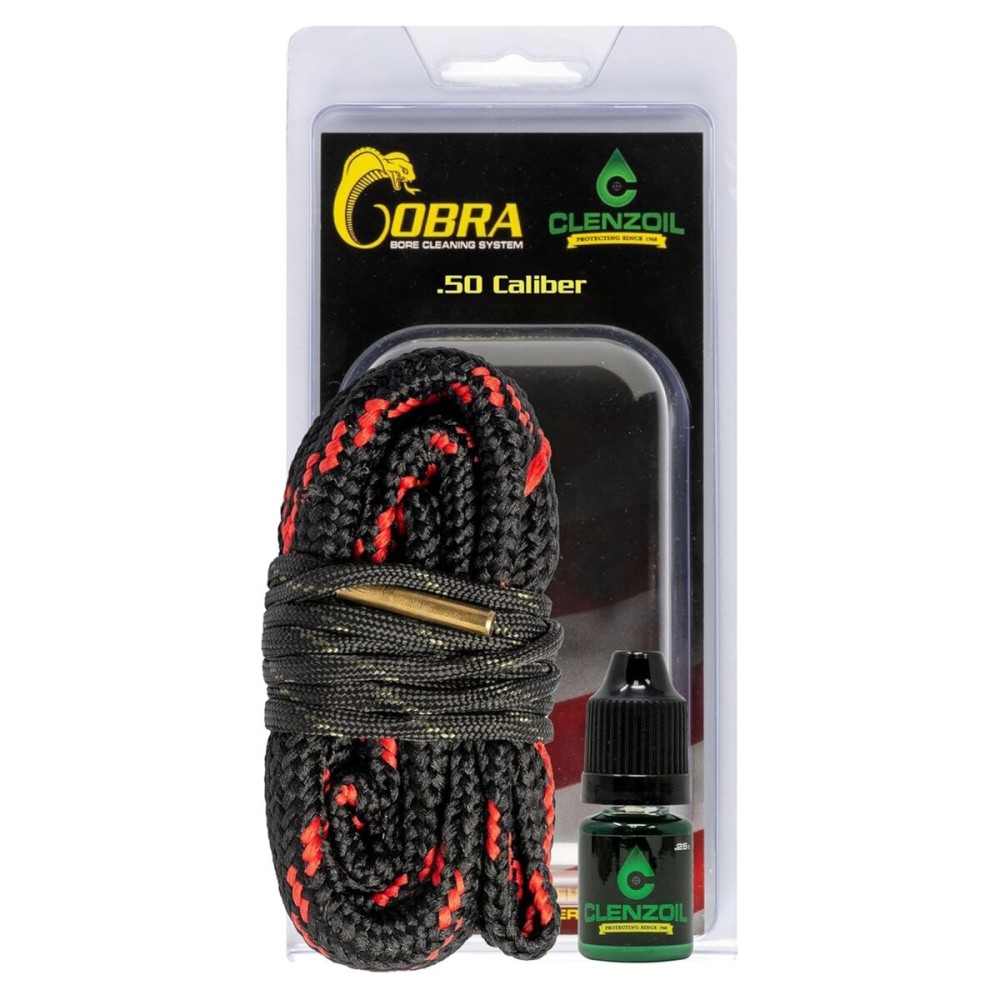 CLENZOIL Field & Range 50 Caliber Cobra Bore Cleaner | Gun Barrel Cleaning Tool for 50 Cal 50ae | Brass Brush Embedded in Cotton Bore Rope | 50 Cal Muzzleloader Bore Rope