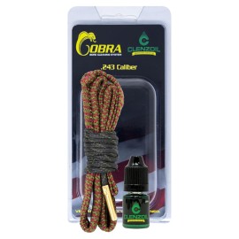 Clenzoil Cobra Bore Cleaning System - Efficient, Easy Gun Cleaning Kit - Includes CLP Gun Bore Cleaner - with Integrated Brass Bore Brush - Woven Cotton Rope - 6 mm, 240, 243 & 244 Cal Rifles