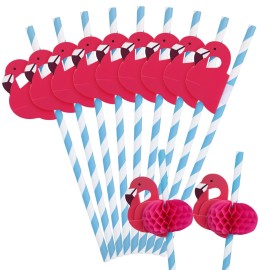 HANSGO 50PCS Flamingo Straws, Flamingo Paper Drinking Straws for Tropical Luau Pool Party Supplies Table Decor Birthday Wedding Tableware Decoration