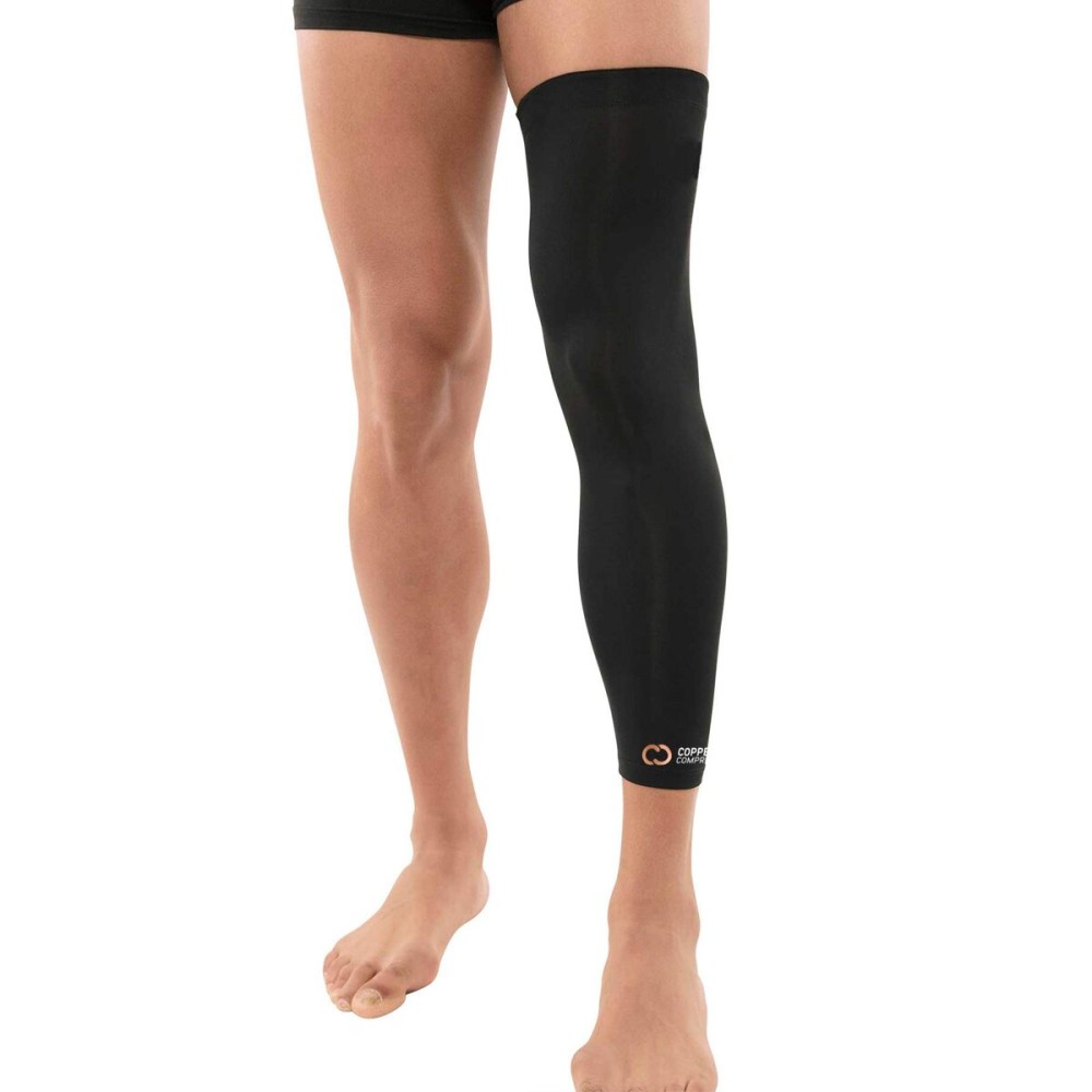 Copper Compression Leg Compression Sleeve - Copper Infused Knee Stabilizer Brace for Running, Meniscus Tear, ACL, MCL, Arthritis, Joint Pain Relief - Thigh & Calf Support for Men & Women - Black - XL