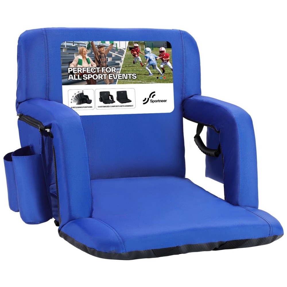 Sportneer Stadium Seat for Bleachers with Back Support, Bleacher Seat with Backrest and Wide Padded Cushion Stadium Chair with Armrests 6 Reclining Positions for Sport Events Camping Parks Concerts