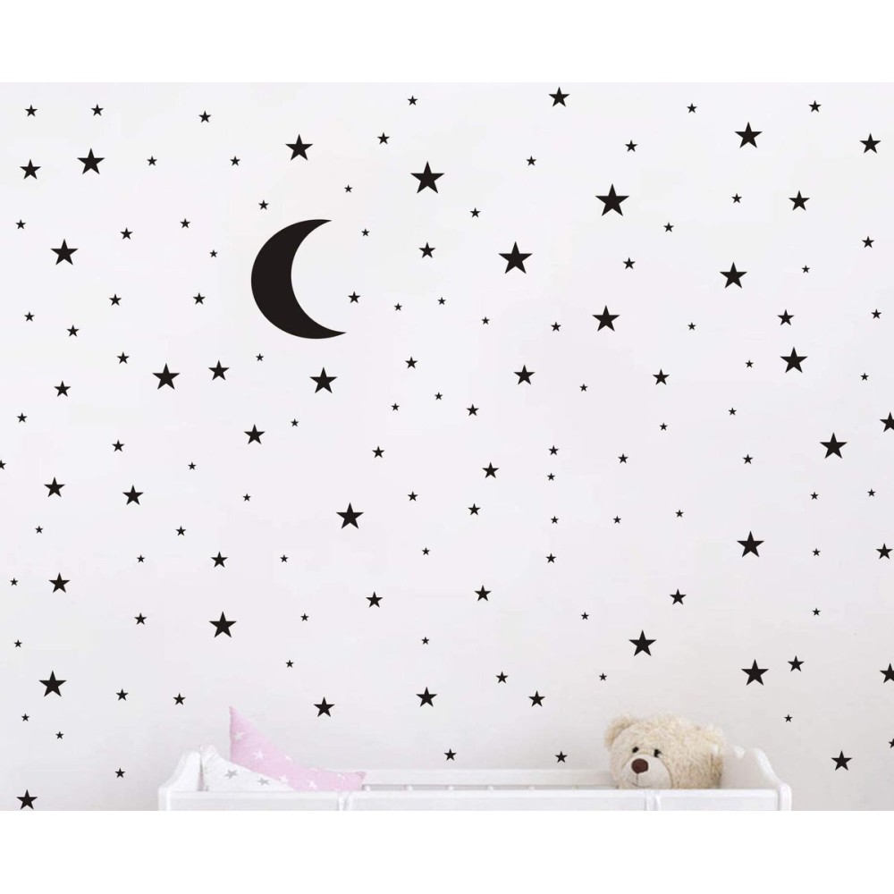 Moon and Stars Wall Decal Vinyl Sticker for Kids Boy Girls Baby Room Decoration Good Night Nursery Wall Decor Home House Bedroom Design YMX16 (Black)