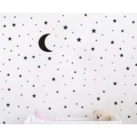 Moon and Stars Wall Decal Vinyl Sticker for Kids Boy Girls Baby Room Decoration Good Night Nursery Wall Decor Home House Bedroom Design YMX16 (Black)