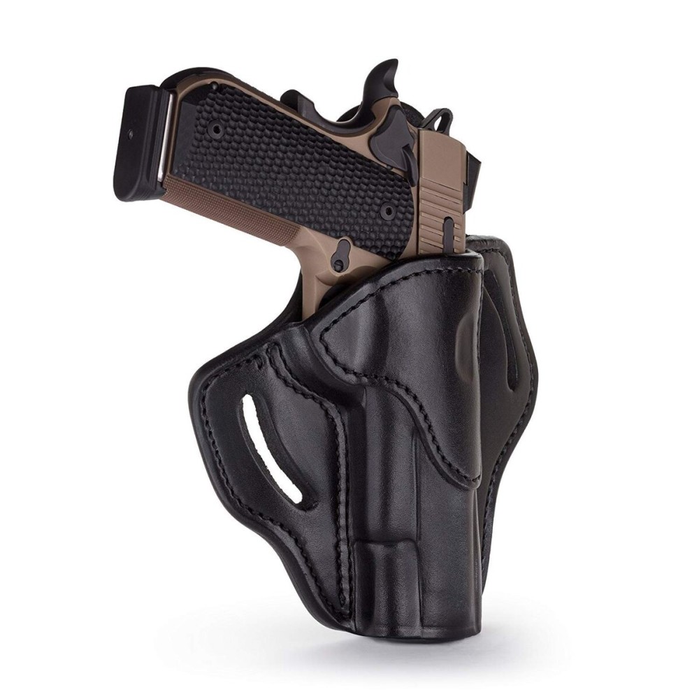 1791 Gunleather 1911 Holster, Right Hand OWB Leather Gun Holster for Belts fits All 1911 Models with 4 and 5 Barrels (Shiny Black)