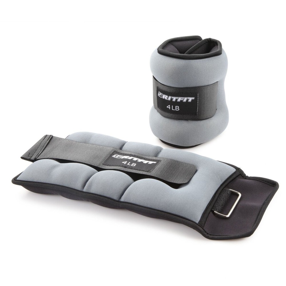 RitFit Ankle Wrist Weights for Women & Men (1 Pair) with Fully Adjustable Strap for Arm, Hand & Leg - Best for Walking, Jogging, Gymnastics, Aerobics (GreyNew - 4 lbs Each)