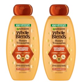 Garnier Whole Blends Honey Treasures Repairing Shampoo, for Dry, Damaged Hair, 22 Fl Oz, 2 Count (Packaging May Vary)