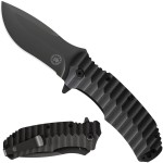 Off-Grid Knives - Rapid Fire Blackout - Large Folding Knife for Camping & EDC, Cryogenic D2 Blade Steel, Titanium Nitride Coating with G10 Scales & Deep Carry Clip