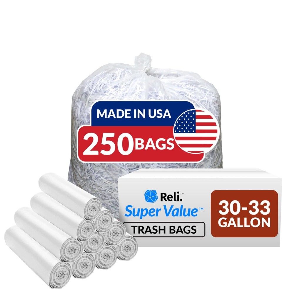 Reli. 30-33 Gallon Trash Bags Heavy Duty | 250 Count Bulk | Clear Large Trash Bags 30+, 32 Gallon | Made in USA