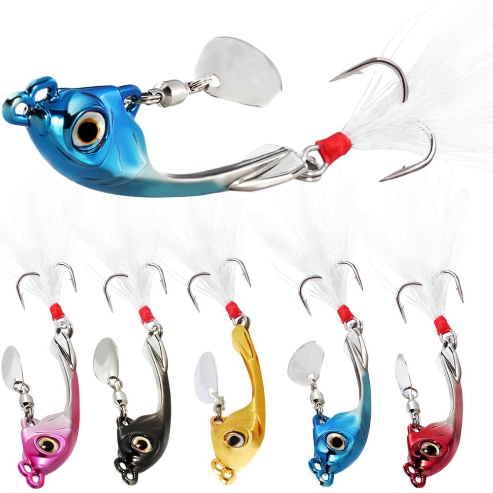 Sougayilang Jigs Fishing Lures Sinking Metal Spinner Bait Micro Jigging Bait-E-2.56in/0.42oz-5PCS with Box