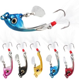 Sougayilang Jigs Fishing Lures Sinking Metal Spinner Bait Micro Jigging Bait-E-2.56in/0.42oz-5PCS with Box